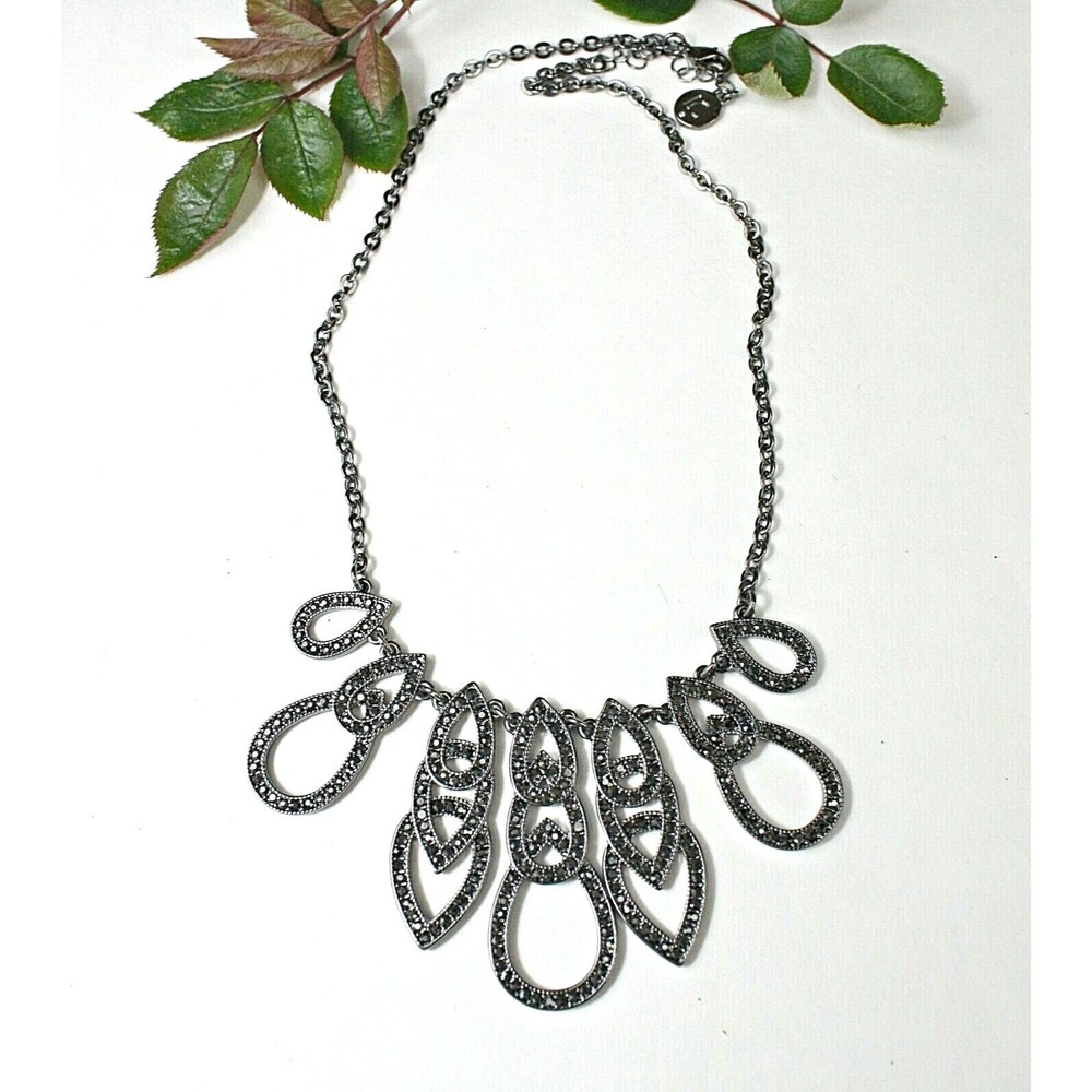 Liz Claiborne necklace blackened metal chains links hematite color rhinestones